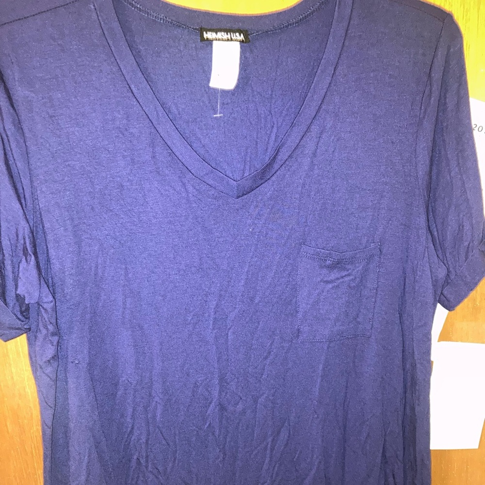 Navy v neck top with pocket with cuff on sleeves